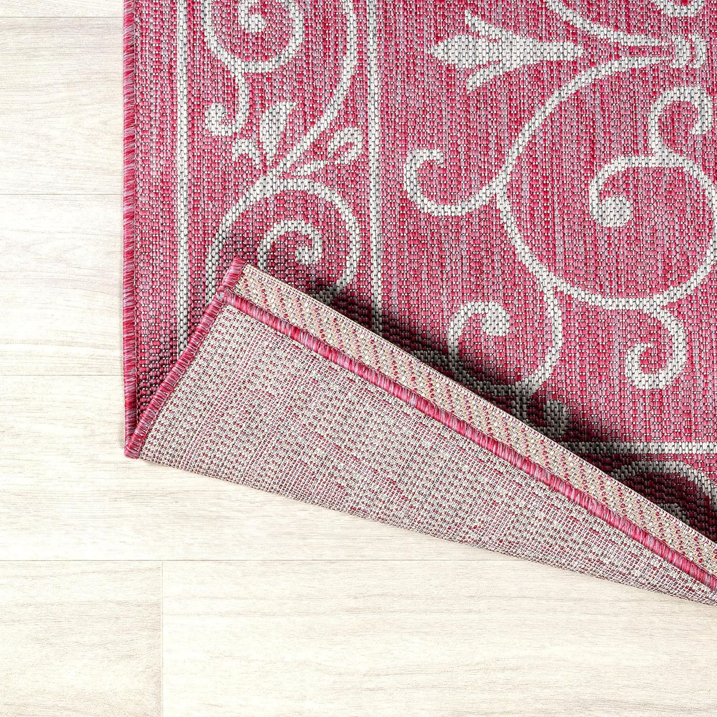 JONATHAN Y Vintage Filigree Indoor Outdoor Area Rug 9X12 Fuchsia/Light Gray, Charleston Textured Weave for Backyard, Patio, Porch, Easy-Cleaning, High Traffic, Pet-Friendly, Non-Shedding (SMB106J-9)