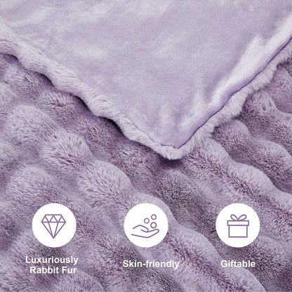 DREAMNINE Large Soft Thick Fuzzy Bubble Faux Rabbit Fur Blanket Queen Size 80" x 90", Double Side Comfy Plush Warm Shaggy Fluffy Blankets, Luxury Big Cozy Textured Furry Blanket for Bed, Lilac Purple
