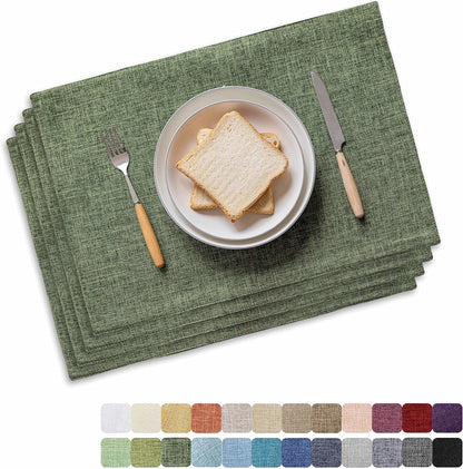 Home Brilliant Linen Cloth Placemats Set of 4 Heat Resistant Dining Table Place Mats Table Mat Kitchen for Wedding Holiday Parties Decor, Green