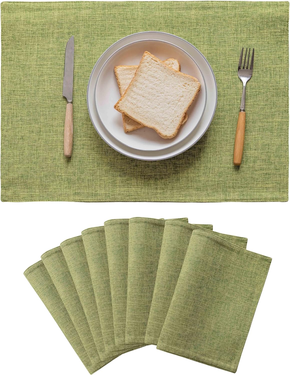 Home Brilliant Green Placemats Set of 8 Washable Place Mats Linen Placemats Heat Resistant Table Mats for Wooden Table Indoor Outdoor Decor, Lime Green