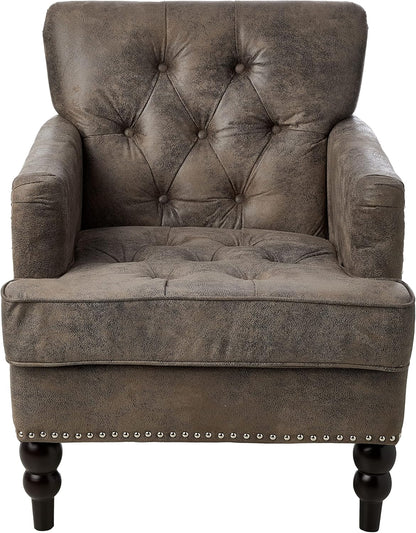 Christopher Knight Home GDFStudio Medford Brown Tufted Club Chair, Fabric Accent Chair with Studded Nailhead Accents