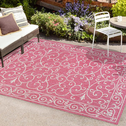 JONATHAN Y Vintage Filigree Indoor Outdoor Area Rug 9X12 Fuchsia/Light Gray, Charleston Textured Weave for Backyard, Patio, Porch, Easy-Cleaning, High Traffic, Pet-Friendly, Non-Shedding (SMB106J-9)