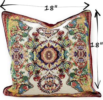 Tache Rococo Elegant Ornate Ivory Colorful Paisley Cotton Linen 18x18 Tapestry Woven Cushion Throw Pillow Cover 2 Pieces