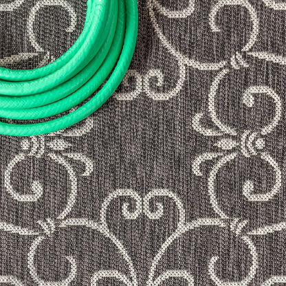 JONATHAN Y Vintage Filigree Indoor Outdoor Runner Rug 2X10 Black/Gray, Charleston Textured Weave for Backyard, Patio, Porch, Easy-Cleaning, High Traffic, Pet-Friendly, Non-Shedding (SMB106G-210)