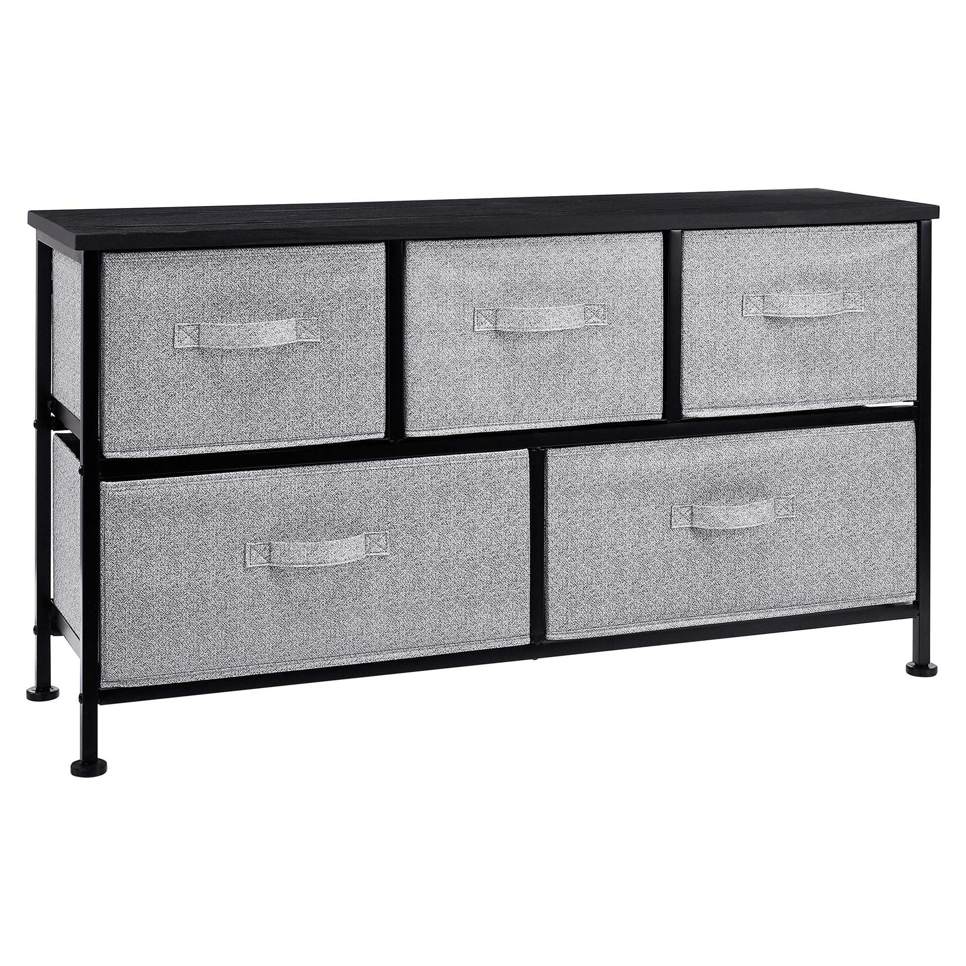 Amazon Basics Extra Wide Fabric 5-Drawer Storage Organizer Unit for Bedroom Closet, Black