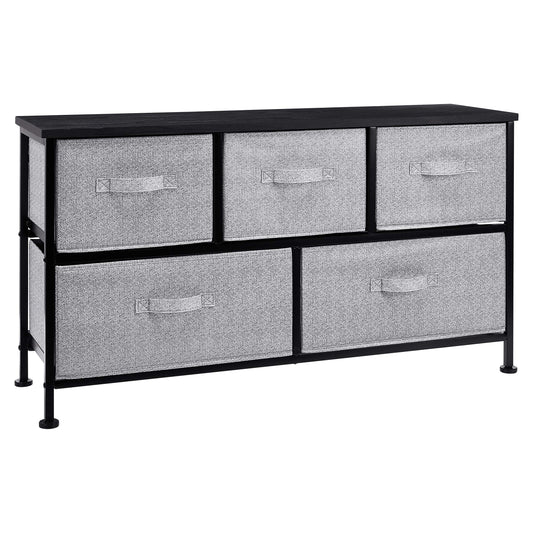 Amazon Basics Extra Wide Fabric 5-Drawer Storage Organizer Unit for Bedroom Closet, Black