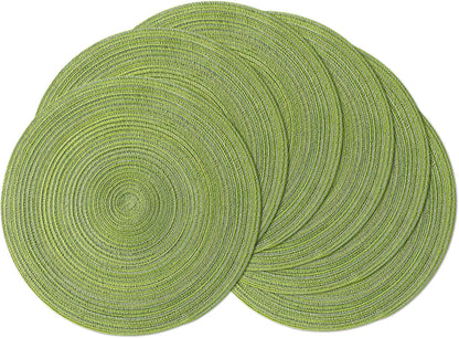 Leetaltree Round Placemats Heat and Slip Resistant Cotton Table Mats, Washable Bohemian Placemats for Dining Tables (Sage Green, Set of 6)