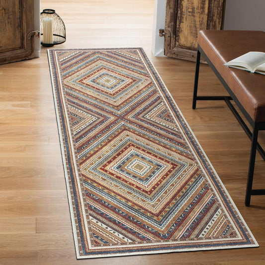 Keen Home Design 2x7 Rug - Machine Washable Runner Rug with Non-Slip Backing, Ideal for Hallway, Entryway, Kitchen, Laundry Room - Vintage, Easy Clean, Durable, Low Pile Rug - (2'6" x 7')