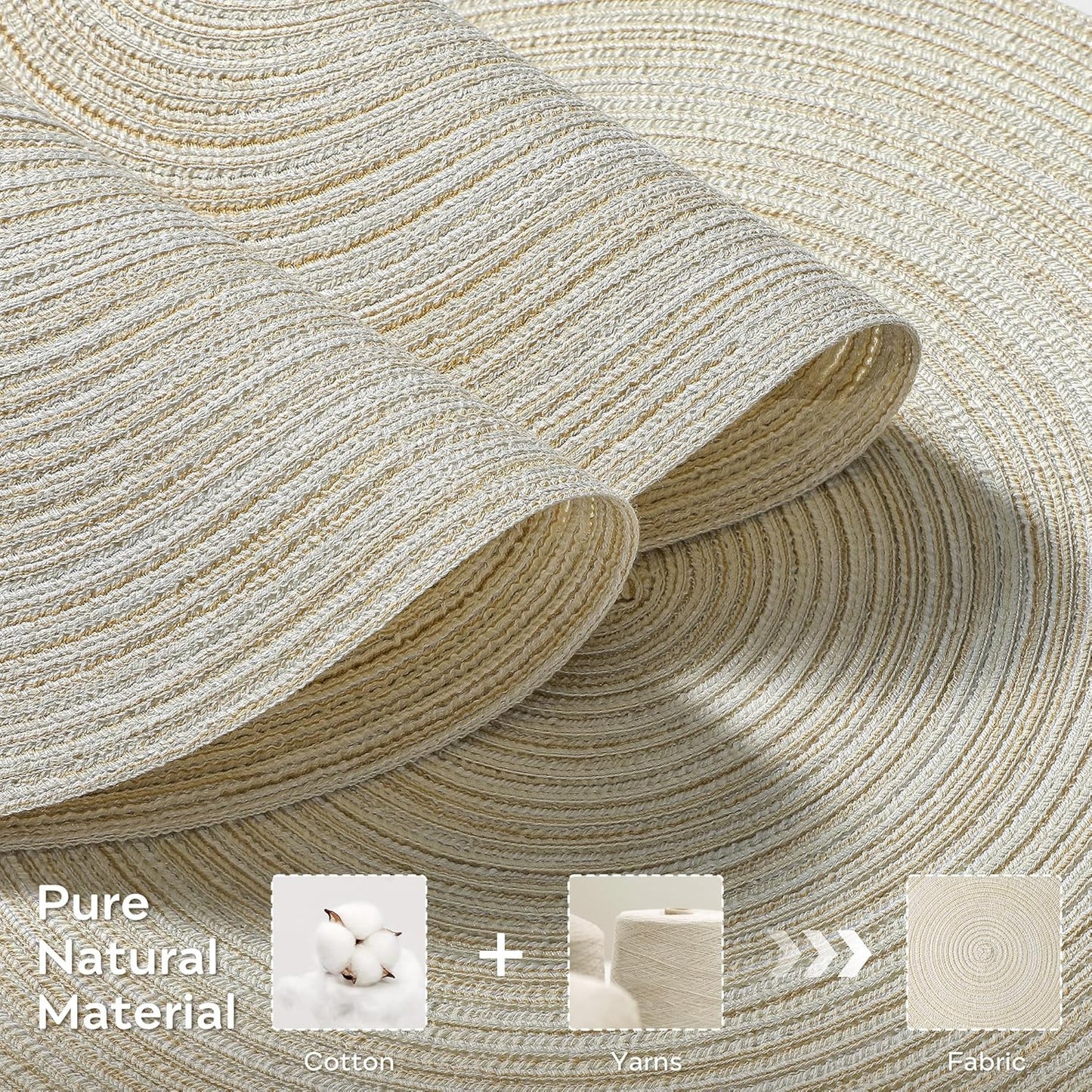 Leetaltree Round Placemats Heat and Slip Resistant Cotton Table Mats, Washable Bohemian Placemats for Dining Tables (White Beige, Set of 12)