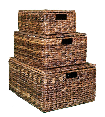 BIRDROCK HOME Abaca Nesting Baskets Set of 3 - Handwoven Storage Baskets w/Handles - Box Organizer