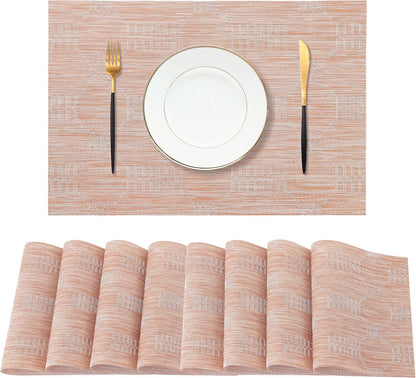 Leetaltree Coral Placemats Set of 8 - Heat Resistant Non-Slip Place mats for Dining Table, Washable Durable PVC Vinyl Woven Table Mats（Coral, 8）