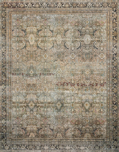 Loloi Layla Collection LAY-03 Olive/Charcoal 2'-3" x 3'-9" .13" Thick Accent Rug, Soft, Durable, Vintage Inspired, Distressed, Low Pile, Non-Shedding, Easy Clean, Printed, Living Room Rug