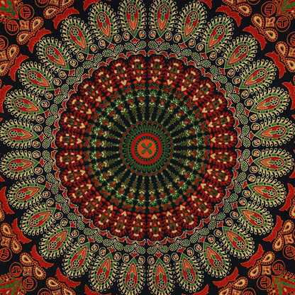 Bless International Handmade Indian hippie Bohemian Psychedelic Peacock Mandala Wall hanging College Dorm Beach Throws Table Cloth Bedding Tapestry (Golden Green, Poster(30x40Inches)(76x101cms))