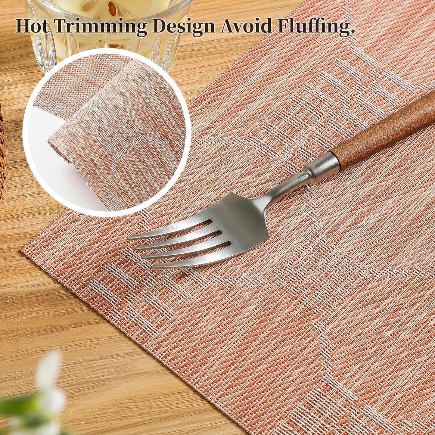 Leetaltree Coral Placemats Set of 8 - Heat Resistant Non-Slip Place mats for Dining Table, Washable Durable PVC Vinyl Woven Table Mats（Coral, 8）