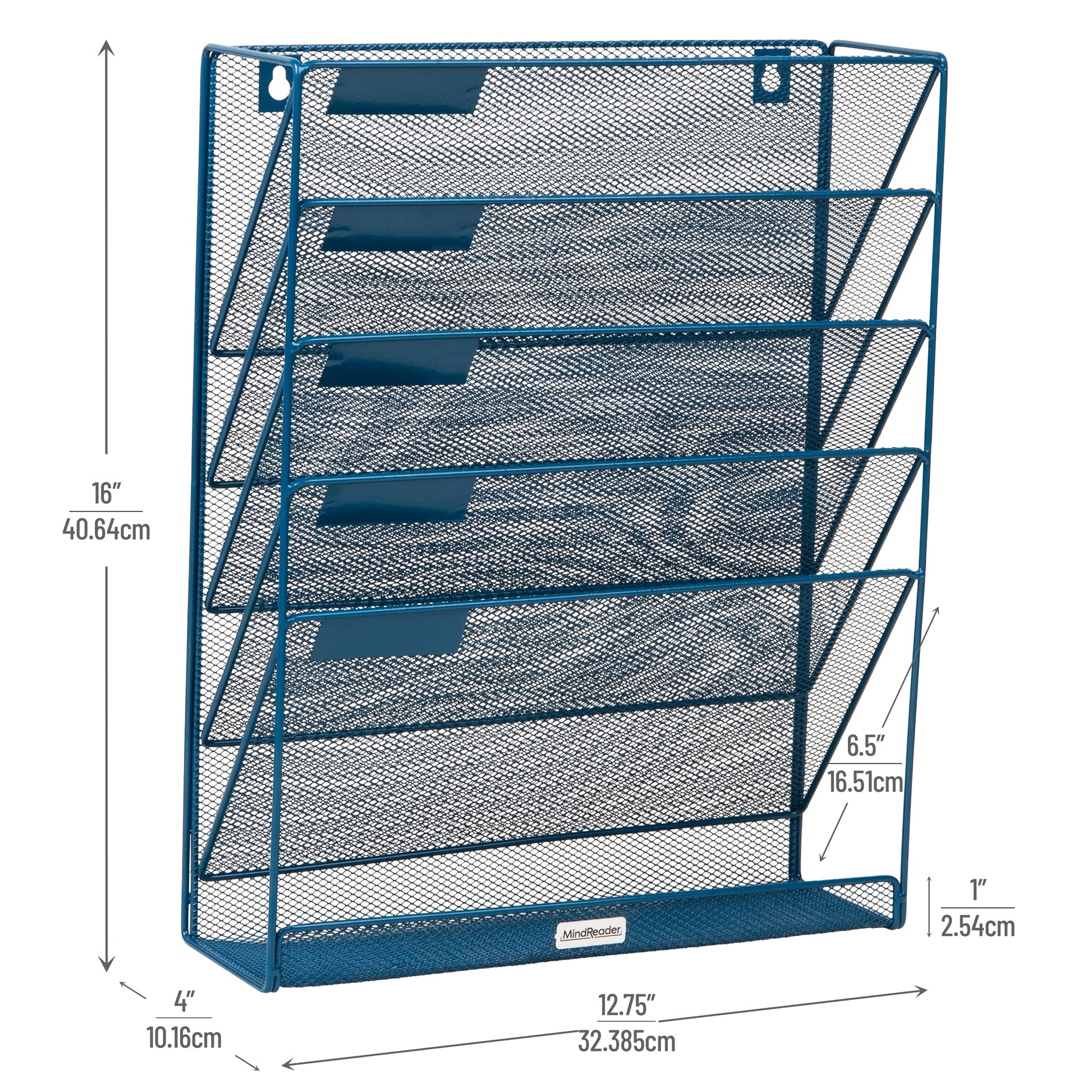 Mind Reader 5-Pocket Vertical File Storage, Desktop Organizer, Wall Mount, Office, Metal Mesh