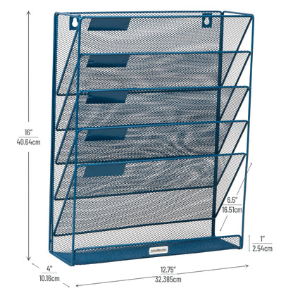 Mind Reader 5-Pocket Vertical File Storage, Desktop Organizer, Wall Mount, Office, Metal Mesh