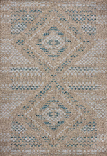 Loloi Amber Lewis Topanga Collection TOP-04 Natural/Aqua 2'-3" x 3'-9" Indoor/Outdoor Area Rug
