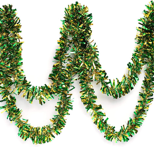 Anderson's Green & Gold Metallic Tinsel Twist for Trailer Or Golf Cart, 4 inches Wide x 25 ft Long, Christmas, Birthday, Mardi Gras, Graduation and Holiday Garland Decor for Parties and Parades