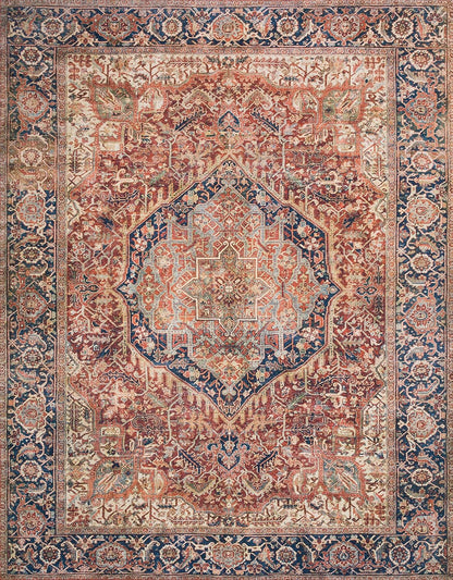 Loloi Layla Collection LAY-08 Red/Navy 5'-0" x 7'-6" .13" Thick Area Rug, Soft, Durable, Vintage Inspired, Distressed, Low Pile, Non-Shedding, Easy Clean, Printed, Living Room Rug