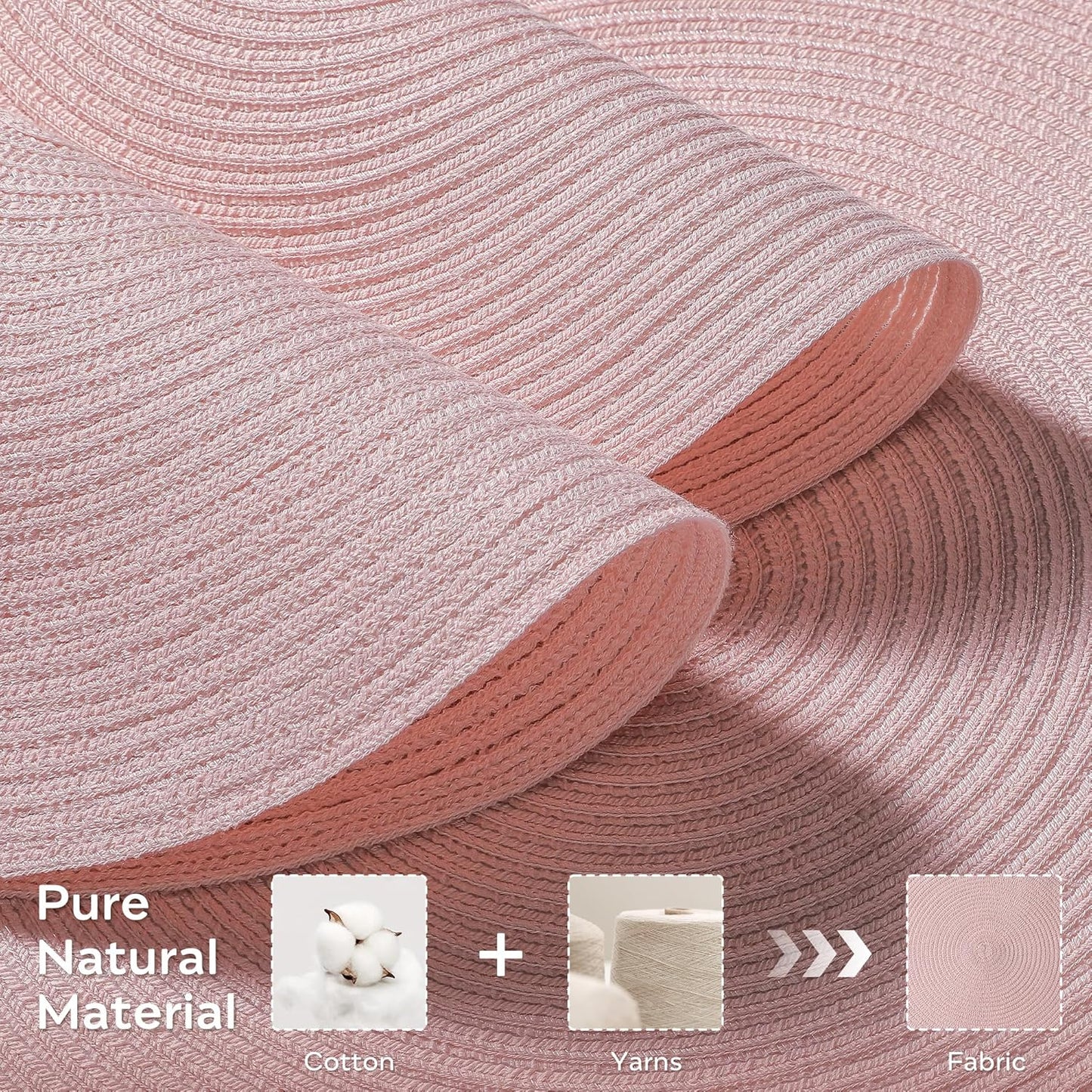 Leetaltree Round Placemats Heat and Slip Resistant Cotton Table Mats, Washable Bohemian Placemats for Dining Tables (Pink, Set of 4)