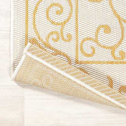 JONATHAN Y Vintage Filigree Indoor Outdoor Runner Rug 2X8 Cream/Yellow, Charleston Textured Weave for Backyard, Patio, Porch, Easy-Cleaning, High Traffic, Pet-Friendly, Non-Shedding (SMB106M-28)