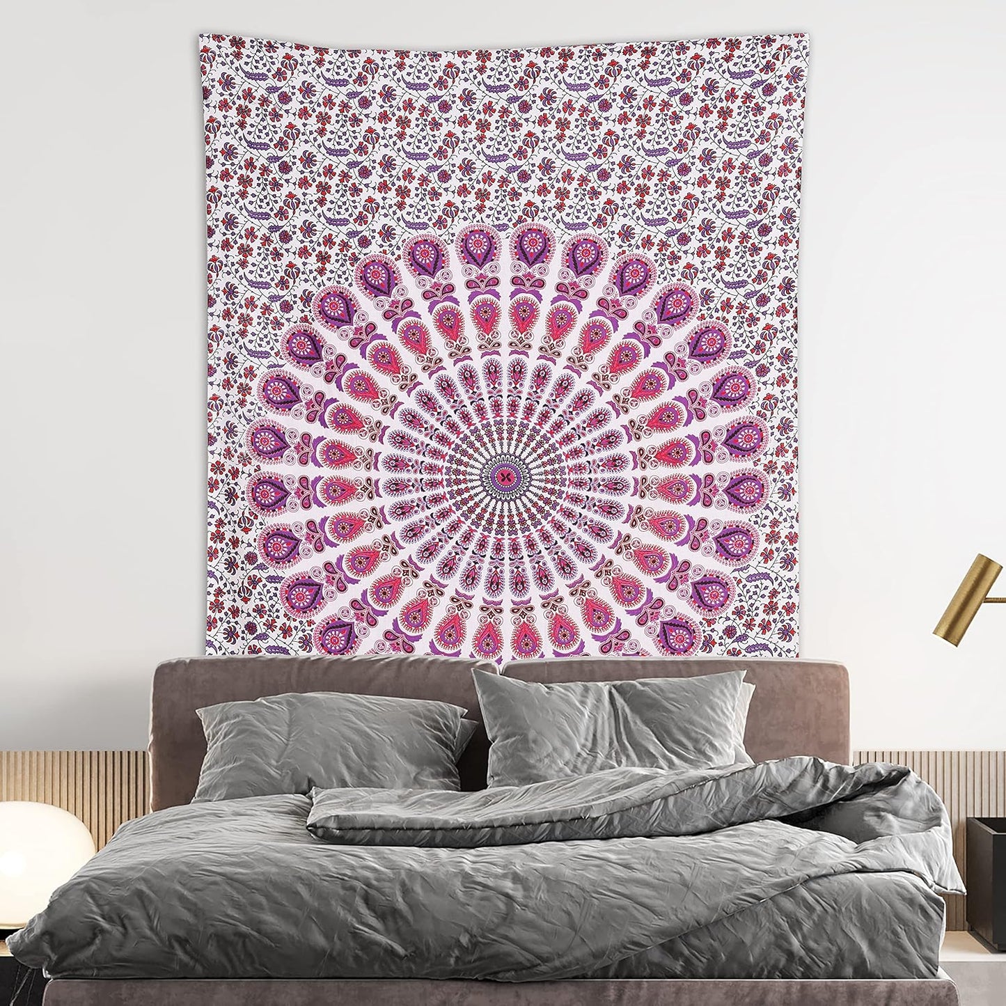 Bless International Handmade Indian hippie Bohemian Psychedelic Peacock Mandala Wall hanging College Dorm Beach Throws Table Cloth Bedding Tapestry (Pink Blue, Twin(54x72Inches)(140x185cms))