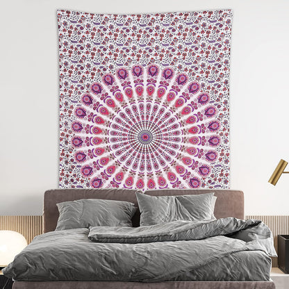 Bless International Handmade Indian hippie Bohemian Psychedelic Peacock Mandala Wall hanging College Dorm Beach Throws Table Cloth Bedding Tapestry (Pink Blue, Twin(54x72Inches)(140x185cms))