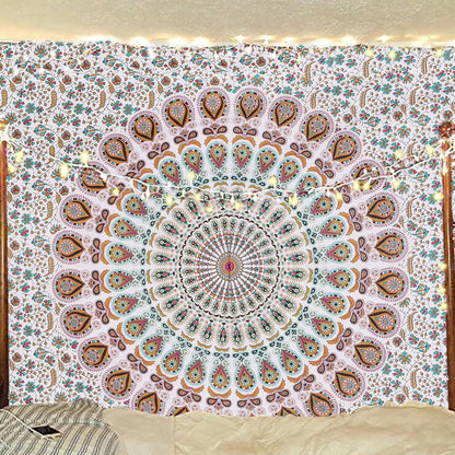 Bless International Handmade Indian hippie Bohemian Psychedelic Peacock Mandala Wall hanging College Dorm Beach Throws Table Cloth Bedding Tapestry (Floral Gold, Medium(54x60Inches)(137x152cms))