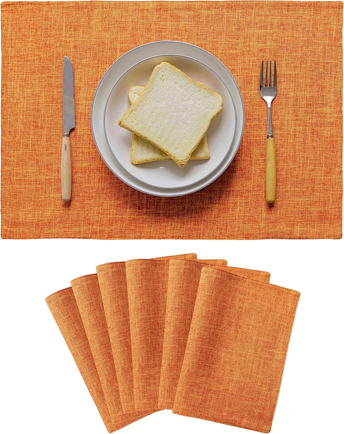 Home Brilliant Cloth Placemats Set of 6 Heat Resistant Dining Table Place Mats for Kitchen Table Fall Party Halloween Decorations Decor, 13 x 19 inches, Orange