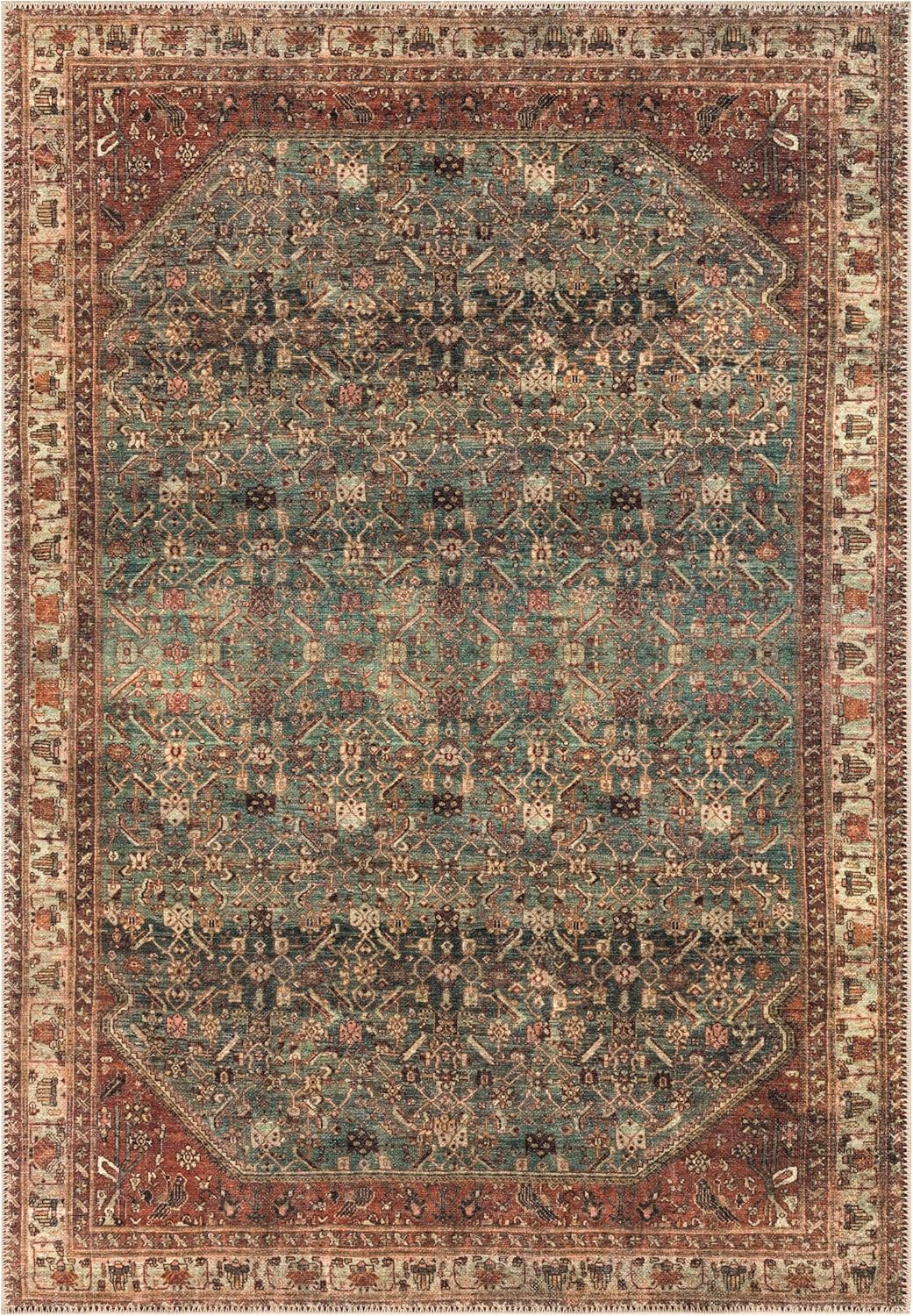 Keen Home Design 8x10 Rug - Machine Washable Area Rug with Non-Slip Backing, Ideal for Living Room, Dining Room, Bedroom - Vintage, Easy Clean, Durable, Low Pile Rug - (8' x 10')