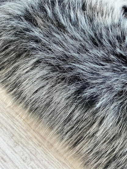 LAMBZY Faux Sheepskin Super Soft Hypoallergenic Free Shape Silky Shag Rug, Luxury Shaggy Plush Carpet for Bedroom Living Room Kids Rooms Sofa Floor Rugs (Black with White Tips, Single 2'x3')