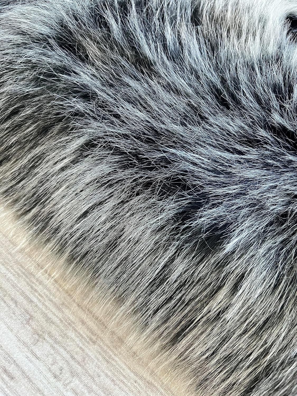 LAMBZY Faux Sheepskin Super Soft Hypoallergenic Free Shape Silky Shag Rug, Luxury Shaggy Plush Carpet for Bedroom Living Kids Room Sofa Rugs (Black with White Tips, Double Side by Side 3'x4')