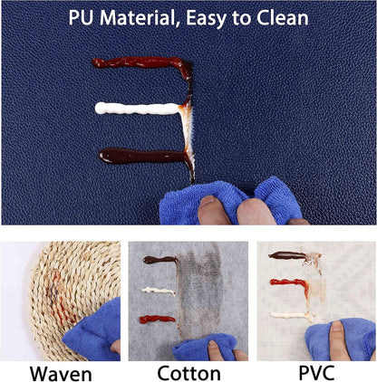 Set of 6 Faux Leather Placemats, PU Table Mats, Waterproof, Stain Resistant, Heat Resistant, Non-Slip Easy to Clean for Kitchen Dining Table,Conference Table C Blue Rectangle