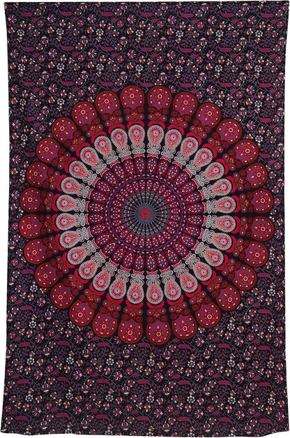 Bless International Handmade Indian hippie Bohemian Psychedelic Peacock Mandala Wall hanging College Dorm Beach Throws Table Cloth Bedding Tapestry (Purple Pink, Poster(30x40Inches)(76x101cms))