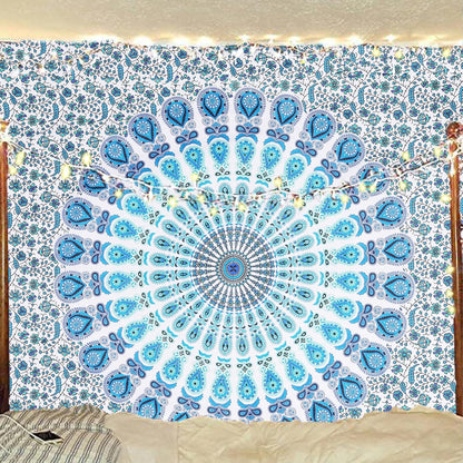Bless International Handmade Indian hippie Bohemian Psychedelic Peacock Mandala Wall hanging College Dorm Beach Throws Table Cloth Bedding Tapestry (Peacock Sky Blue, Poster(30x40Inches)(76x101cms))