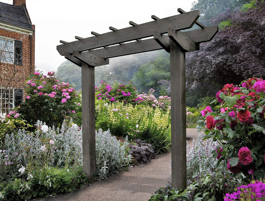 Vita Charcoal Gray Wildwood Cedar Arbor – 72" W x 90" H, Garden Arch for Climbing Plants, Wedding Ceremony & Backyard Décor, Durable Two-Post Trellis, Easy Assembly, for Parties & Celebrations