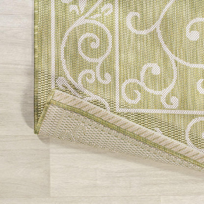 JONATHAN Y Vintage Filigree Indoor Outdoor Area Rug 9X12 Green/Cream, Charleston Textured Weave for Backyard, Patio, Porch, Easy-Cleaning, High Traffic, Pet-Friendly, Non-Shedding (SMB106H-9)