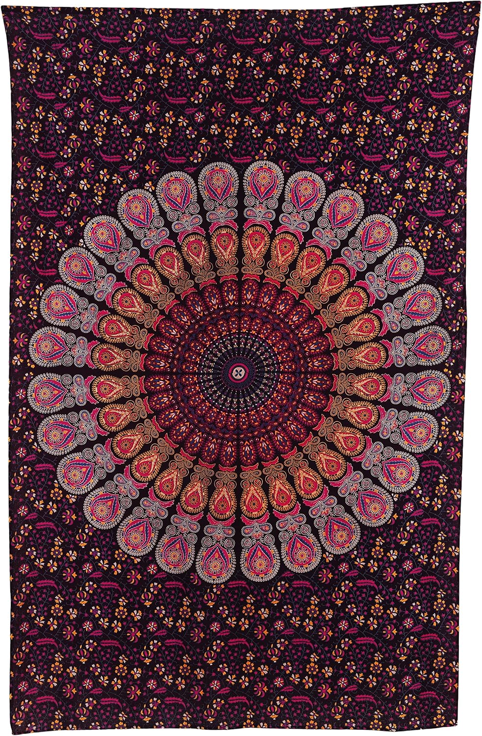 Bless International Handmade Indian hippie Bohemian Psychedelic Peacock Mandala Wall hanging College Dorm Beach Throws Table Cloth Bedding Tapestry (Golden Pink Blue, Medium(54x60Inches)(137x152cms))