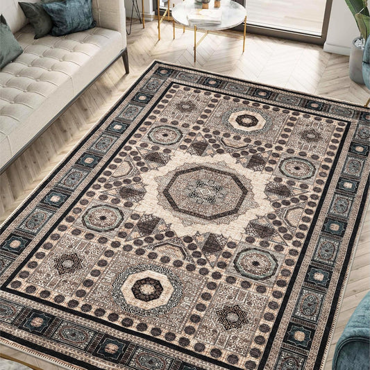 Keen Home Design 8x10 Rug - Machine Washable Area Rug with Non-Slip Backing, Ideal for Living Room, Dining Room, Bedroom - Vintage, Easy Clean, Durable, Low Pile Rug - (8' x 10')