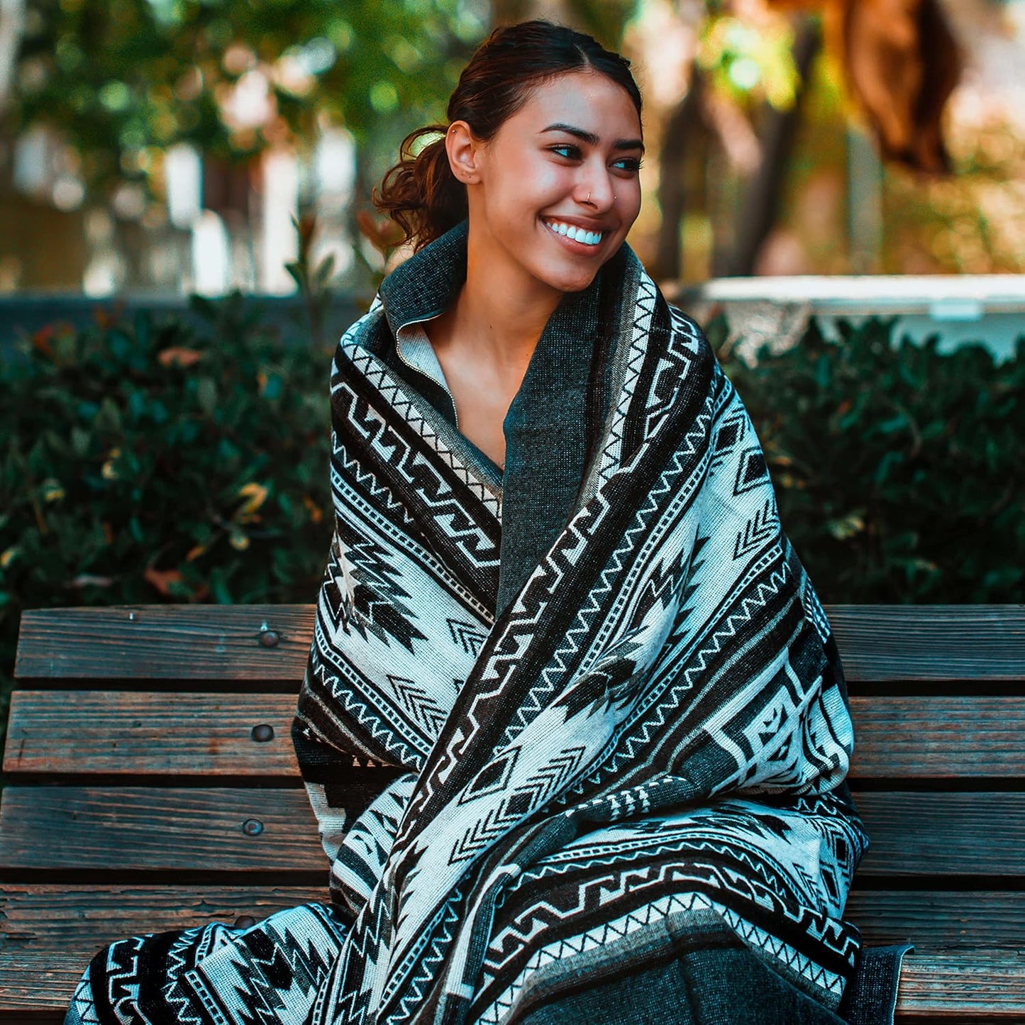 Inca Aztec Throw, Queen, King Blanket | Southwest Indian Navajo Boho Style | Native Cover for Camping, Bedding, Couch, Vanlife | Faux Alpaca, Lightweight, Hypoallergenic (Cotopaxi Slate, Throw)