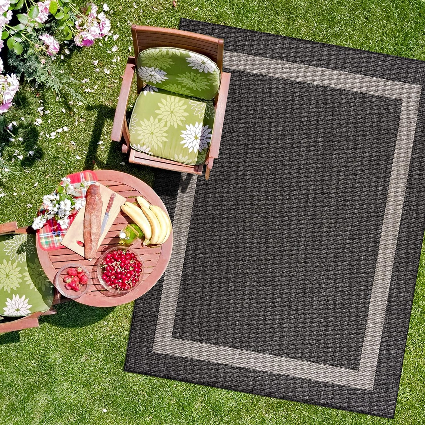 CAMILSON Outdoor Rug 9x12, Large Modern Outside Rugs for Patios Porches Waterproof Durable Washable Non-Shedding, Easy-to-Clean Indoor Outdoor Area Carpet (9 x 12, Bordered - Dark Gray/Light Gray)