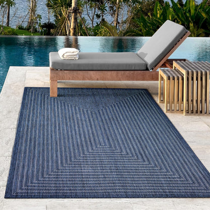 Adiva Rugs Outdoor Indoor Area Rug, Weather Resistant, Easy to Clean, Stain Resistant Floor Mat for Dining Room, Backyard, Deck, Patio (Navy Weiss, 6' x 9')