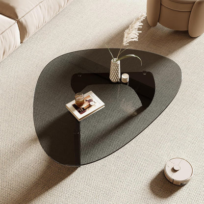Honyee Morden Coffee Table, 42.5" x 28.5" x 16.1" Triangle Tempered Glass Top for Living Room, Color: Black
