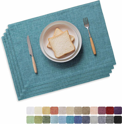 Home Brilliant Teal Placemats Set of 4 Heat Resistant Dining Table Place Mats for Kitchen Table Washable Cloth Placemat, 13 x 19 inches, Peacock