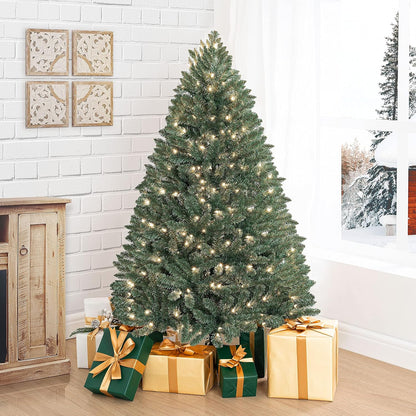 Prague 4.5ft Prelit Artificial Christmas Tree with Foot Pedal, 674 Branch Tips, 250 Warm Lights and Metal Stand, 39" Wide Realistic Spruce Prelit Christmas Tree with Lights by Naomi Home