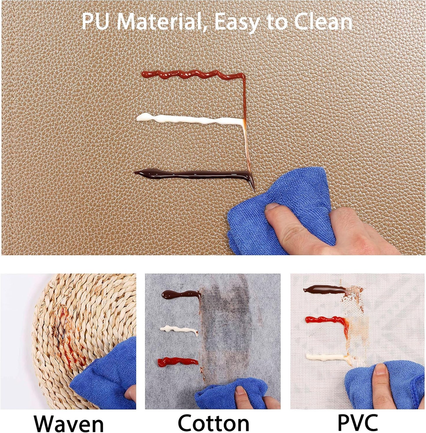 Set of 6 Faux Leather Placemats, PU Table Mats, Waterproof, Stain Resistant, Heat Resistant, Easy to Clean for Kitchen Dining Table,Conference Table C Gold Rectangle