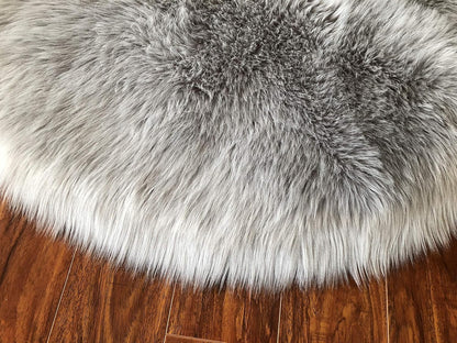 LAMBZY Faux Sheepskin Hypoallergenic Free Shape Silky Shag Rug, Luxury Shaggy Silky Plush Carpet for Bedrooms Rugs Living Room Kids Rooms Sofa Floor Rugs (Sexto 6 Pelts 6'x6', Grey)