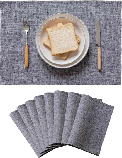Home Brilliant Linen Placemats Set of 8 Heat Resistant Washable Placemats for Parties Buffet Dinner, 13 x 19 inches, Ash Grey