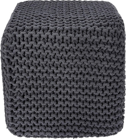 REDEARTH Cube Pouf Foot Stool Ottoman - Hand Knitted Coffee Table - Cotton Cord Boho Pouffe - Home Décor Poof - Stuffed Footrest for Living Room - Bedroom - Patio (16" x 16" x 16") - Dark Gray