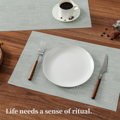 Leetaltree Mint Cream Placemats Set of 4 - Heat Resistant Non-Slip Place mats for Dining Table, Washable Durable PVC Vinyl Woven Table Mats（Mint Cream, 4）